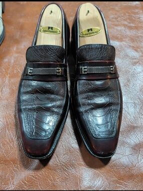 Mezlan Genuine Ostrich Leg & Quill Bit Loafers - Burgundy Bordeaux - Spain - 10M